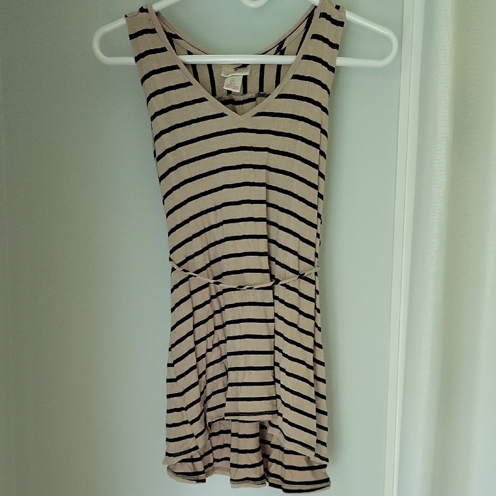 Destination Maternity Black and Tan Striped Tank Top